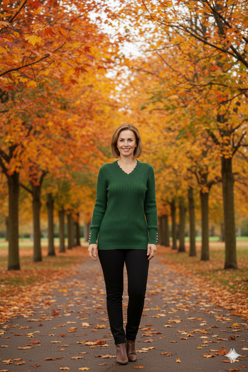 Oppland Kadın Kışlık Anne Kazak V Yaka Pamuklu Kardelen Örme Esnek Rahat Kesim Tam Kalıp